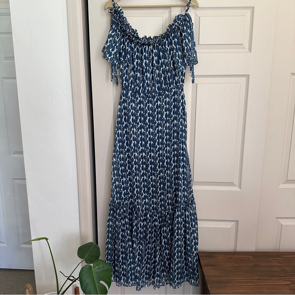 Anthropologie Navy Patterned Maxi Dress - Fits like Large